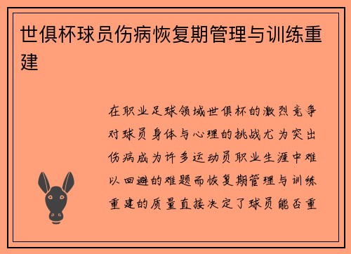 世俱杯球员伤病恢复期管理与训练重建